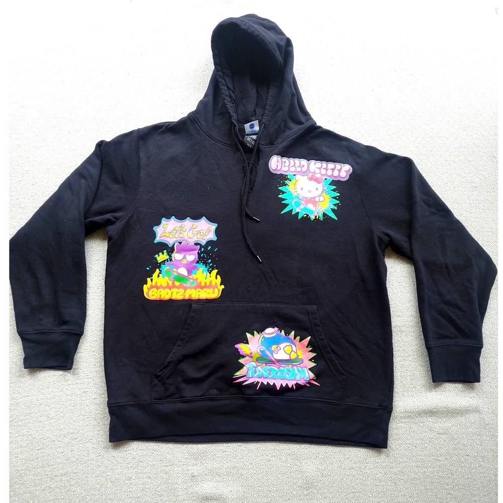 Hoodie Men Large Black Hello Kitty and Friends Skate Graphic Pullover